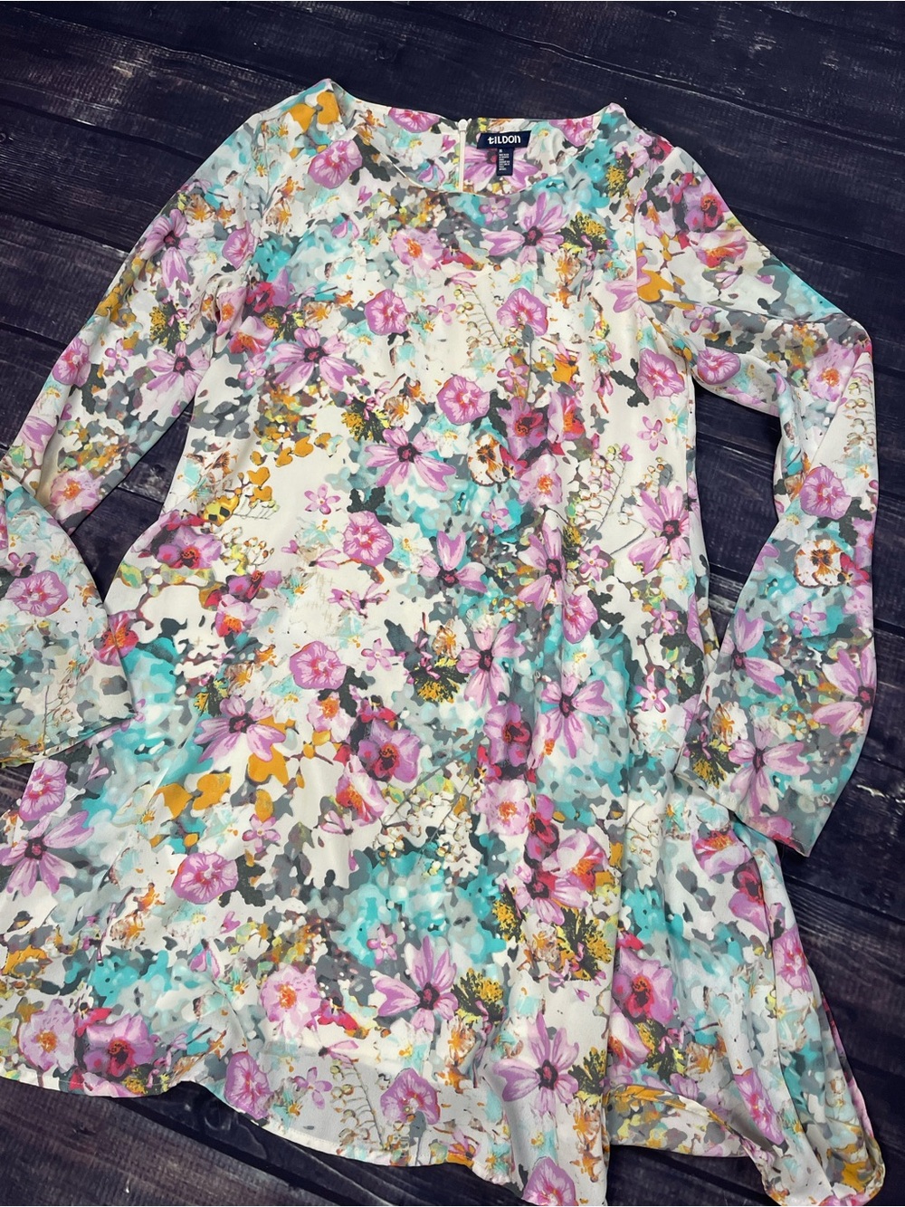 Tildon Floral Long-Sleeve Dress in Mint, Pink & Yellow